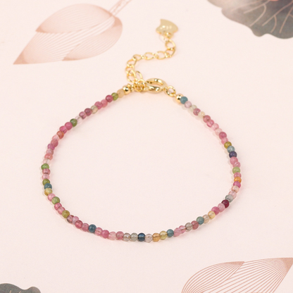 2mm Ultra-Fine Rainbow Tourmaline Elastic Bracelet - 17cm Lightweight Jewelry