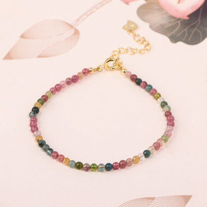 2mm Ultra-Fine Rainbow Tourmaline Elastic Bracelet - 17cm Lightweight Jewelry