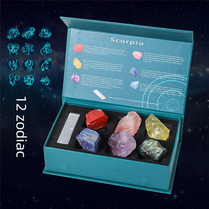12 Zodiac Crystal Raw Stone Set Box