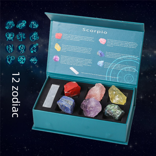 12 Zodiac Crystal Raw Stone Set Box