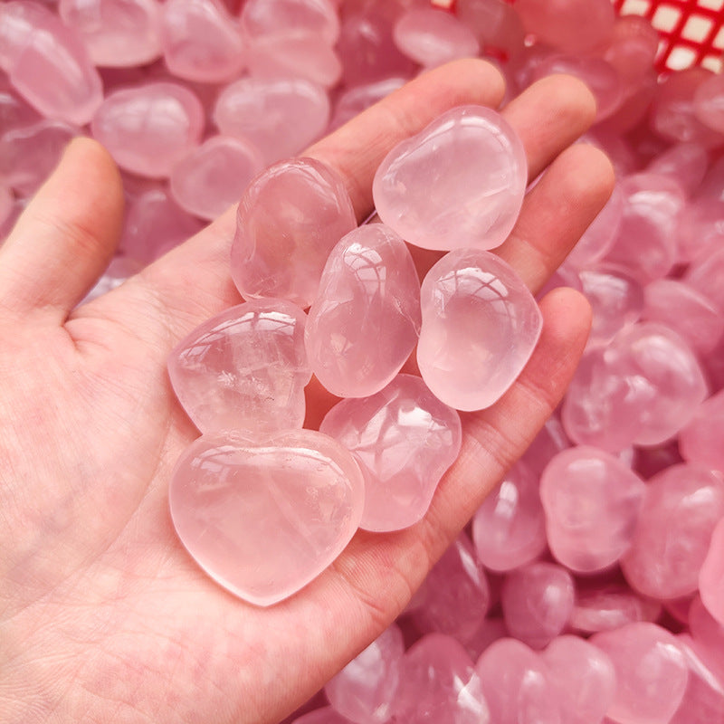 Rose Quartz Heart Palm Stone | Hand-Carved Healing Crystal