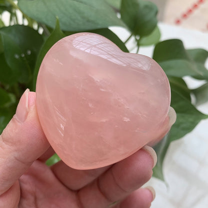 Rose Quartz Heart Palm Stone | Hand-Carved Healing Crystal